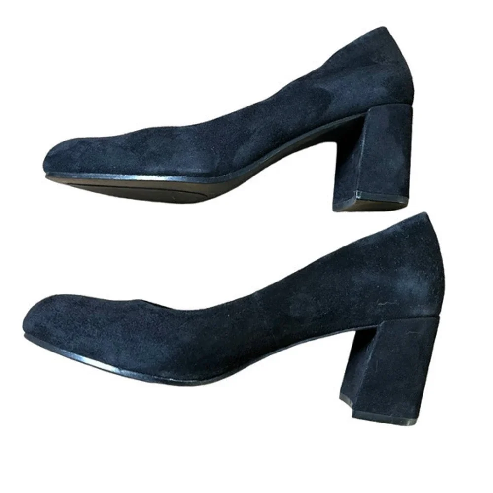 EILEEN FISHER Black‎ Suede Slip Ons Block Heel Pump Career Shoe Size 7